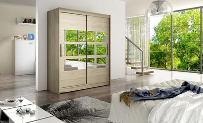 Produktbild von Geräumiger Kleiderschrank mit Spiegel Kara – Breite 150 cm, Sonoma