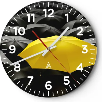 Produktbild von Wanduhr - Rund - Glasuhr - Regenschirme Regen Wetter - 30x30cm - Schleichendes Uhrwerk - Lautlos - zum Aufhängen bereit - Dekoration Modern - Wanddekoration aus Glas - C4AR30x30-2564
