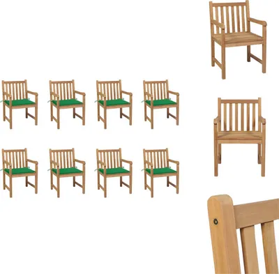 Produktbild von vidaXL Gartenstühle 8 Stk. mit Grünen Kissen Massivholz Teak -  Gartenstühle