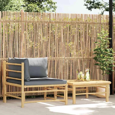 Produktbild von vidaXL 2-tlg. Garten-Lounge-Set mit Dunkelgrauen Kissen Bambus