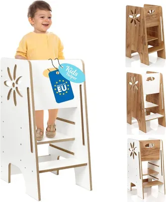 Imagen del producto de Silecomplaza, escalera de aprendizaje para niños en la cocina, a partir de 1 año - Escalera de aprendizaje Montessori de altura ajustable, color blanco, 80 cm - Torre de aprendizaje segura para niños - Ideal para la cocina y el baño - Estructura estable - Fácil montaje