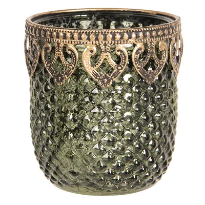 Produktbild von Clayre & Eef Teelichthalter Ø 8x9 cm Grün Goldfarbig Glas Metall