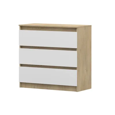 Obrázok produktu pre Komoda Bočnice Vysoká doska 90 cm Cremona/biely pololesk s tromi zásuvkami Loris 02