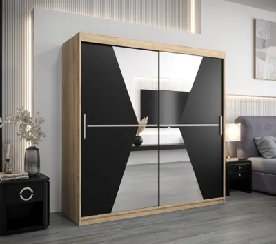 Produktbild von Kleiderschrank MILANA – Breite 200 cm, Eiche sonoma / schwarz