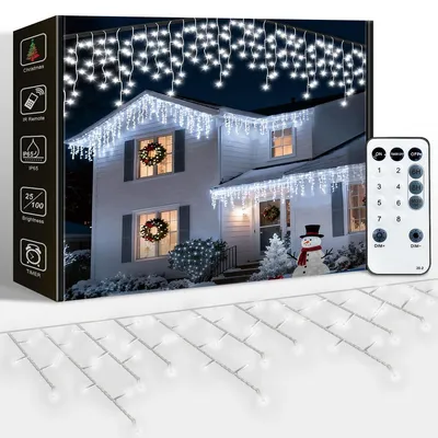 LED-Vorhanglichter 10 m 320 kaltweiß IP65 8 Modi Fernbedienung