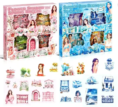 Obrázek produktu pro Sada samolepek pro scrapbooking, 200 kusů, akvarelové květiny, voděodolné, vhodné pro bullet journal