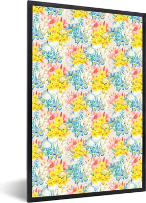 Produktbild von MuchoWow® MuchoWow® Gerahmtes Poster Blumen - Vintage - Farben 40x60 cm - Poster mit zchwarzem Bilderrahmen - Papierdruck - Wandbilder