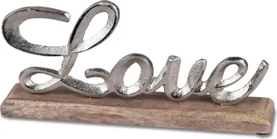 Produktbild von formano Deko Schriftzug Love aus Aluminium auf Holzsockel 26×12cm Edle Tischdeko