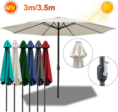 Produktbild von Wolketon 3m-3.5m Sonnenschirm Marktschirm mit Handkurbel UV40+ Outdoor-Schirm Terrassen Gartenschirm,Beige,3.5m