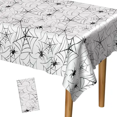 Zdjęcie produktu dla Świąteczna obrus Halloween, motyw pajęczyny, 137x274 cm, plastik, biały
