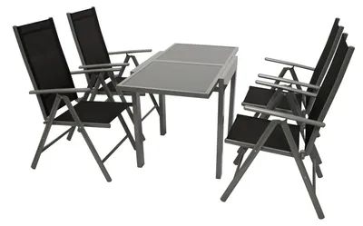 Produktbild von Sitzgruppe Gartengarnitur Tisch Stuhl 5teilig Alu/Textil schwarz