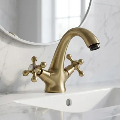 Imagen del producto de Grifo de lavabo estilo vintage, bronce, colección Heritage, modelo Ascot, marca Aquanello