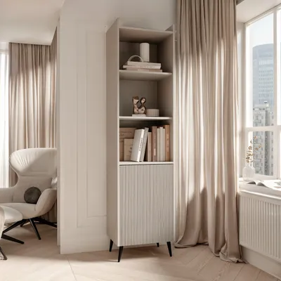 Produktbild von IDOHOME-Stehend Hochregal SCALA in Kaschmir Ablagen Stehend Regal geriffelten Fronten Beinen Wohnzimmer Schrank Bücherregal Regalböden