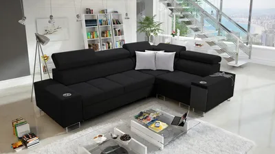 Produktbild von Ecksofa mit Schlaffunktion Sofa MOREN II Eckcouch L-Form Rechts Schwarz SAWANA 14 IM SOFA