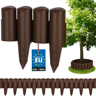 Produktbild von KOTARBAU® Rasenkante Gartendeko Gartenzaun 2,5 m Stabile & Flexible Beeteinfassung Palisadenzaun Kunststoffzaun Braun