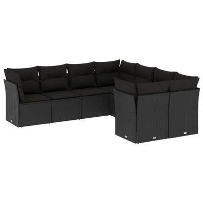 Produktbild von 8-tlg. Garten-Lounge-Set, modulares Outdoor-Sofa mit Kissen, UV-beständiges Poly Rattan, pulverbeschichteter Stahl, Schwarz