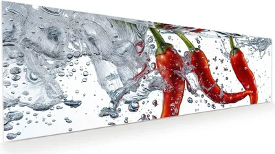 Produktbild von Glasbild 120x40cm in XXL für Wohnzimmer, Schlafzimmer Motiv Chilis im Wasser