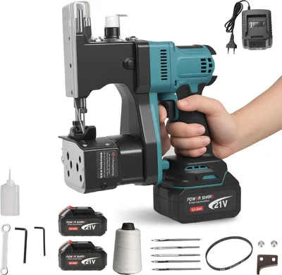 Image de Machine à coudre portable pour sacs - Scelleuse de sacs portable - Moteur sans balais - 12000 tr/min - Coupe-fil automatique - 0,2–11 mm - Livrée avec 2 batteries