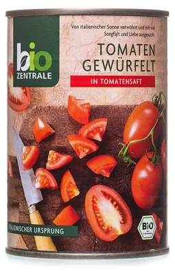Image de Biozentrale Tomates en dés juteuses en boîte, paquet de 6 (6 x 400g)