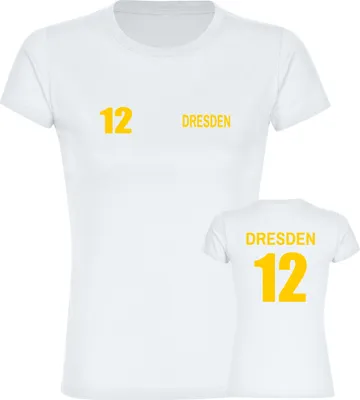 Produktbild von multifanshop Damen T-Shirt - Dresden - Trikot Nummer 12, weiß, Größe M
