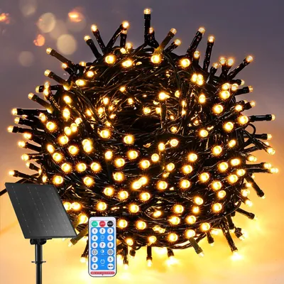 Solar-LED-Lichterkette 10 m, 100 LEDs, warmweiß, Fernbedienung