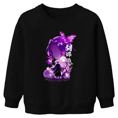 Produktbild von Kimetsu no Yaiba Shinobu Kocho Demon Slayer Kinder Sweatshirt Pullover, Schwarz, 140