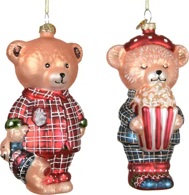 Produktbild von Christbaumschmuck Glas 13cm Teddy in Pyjamas Figur 1 Stück sort.