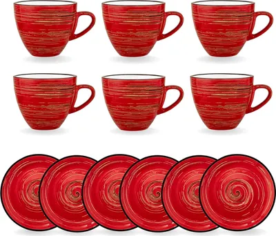 Image de Tasse à espresso Wilmax avec soucoupe, 75 ml, porcelaine rouge, lot de 6 WL-669233/AB6