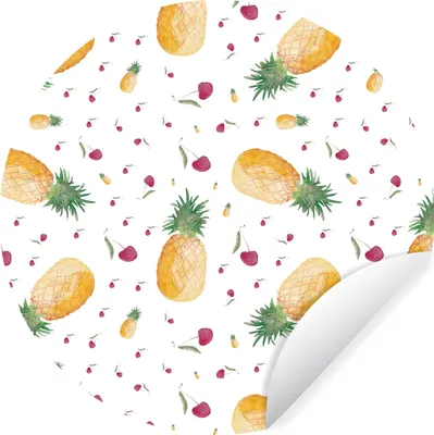 Produktbild von MuchoWow® Runde Wandtattoo - Wandsticker Tapete Aufkleber Ananas - Kirschen - Aquarelle Ø 100 cm Selbstklebend und Repositionierbar - Wandaufkleber - Kreis - Tapetenkreis - Wandbild rund - Schlafzimmerdekoration - Wanddeko - runde Tapete - Kunst für zu Hause