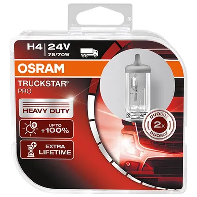 Obrázok produktu pre 2x OSRAM TRUCKSTAR PRO H4 žiarovky diaľkové svetlá 24V 75/70W 3200K P43t halogénové 64196TSP-HCB