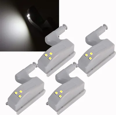 Produktbild von 4 Stück LED Schrankleuchte Drucksensor Batteriebetrieb Kleiderschrank Schrank Scharnier Beleuchtung, Kaltweiß