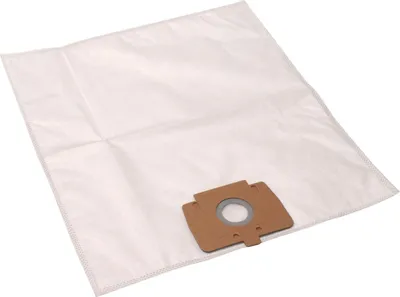 A white vacuum cleaner bag with a brown cardboard attachment.