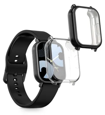 Produktbild von kwmobile 2x Silikon Hülle für Xiaomi Redmi Watch 5 Lite Schutzhülle - Fullbody Display Cover Set aus Silikon - Transparent Schwarz