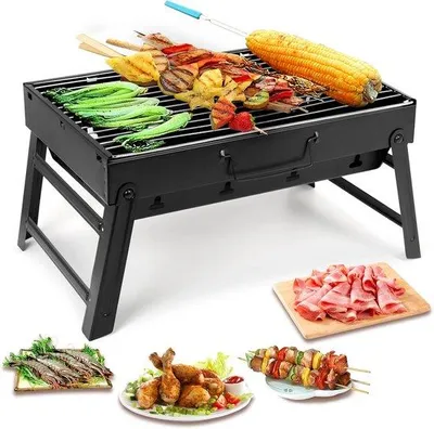 Image de Barbecue portable au charbon de bois, idéal pour le camping et les pique-niques – Grill léger
