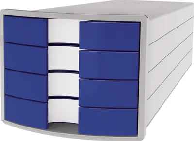 Produktbild von HAN IMPULS A4/C4, Kunststoff, Polystyrene, Blau, Grau, C4, A4, 4 Schublade(n), Prospekt, Katalog, Briefumschlag, Flache Datei, Ordner, Letter, Hinweis, Papier, Klarsichthülle
