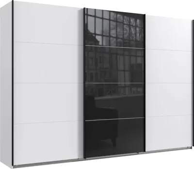 Produktbild von Schwebetürenschrank Norderstedt Kleiderschrank Ausführung wählbar,Weiß / Glasschwarz,360x64x236cm