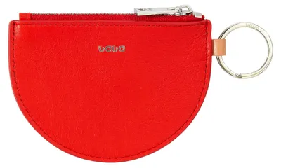 Produktbild von Damen Mini-Ledermünzgeldbörse mit Reißverschluss und Schlüsselanhänger im zweifarbigen Slim-Design Flammenrot