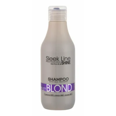 A bottle of Sleek Line Professional Repair & Shine Shampoo for Blond hair.
