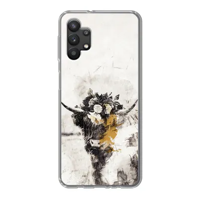 Produktbild von MuchoWow® Handyhülle Schutzhülle Hülle für Samsung Galaxy A32 5G Schottischer Highlander - Farbe - Blumen Silikon Softcase Handy Hülle - Softcase