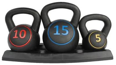 Zdjęcie produktu dla Zestaw kettlebell, antypoślizgowy uchwyt, kompaktowa konstrukcja, kolor czarny