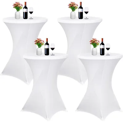 Productafbeelding van Set van 4 stretchhoes voor statafels, geschikt voor bistrotafels met een diameter van 80-85 cm, kleur: wit, afmetingen: 80x110 cm