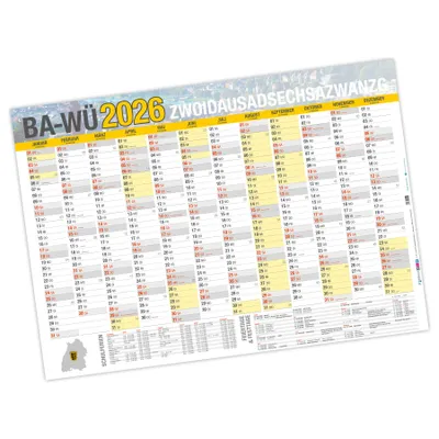Produktbild von ITENGA Jahresplaner Ba-Wü 2026 Wandkalender DIN A0 (118,9 x 84,1 cm), 250 g/qm gerollt