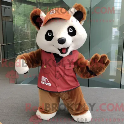Produktbild von Maskottchen REDBROKOLY eines beigen Roten Pandas mit Chinos und Stirnbändern