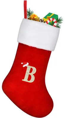 Image de Chaussette de Noël Grande 45 cm Rouge pour Noël avec la lettre "B