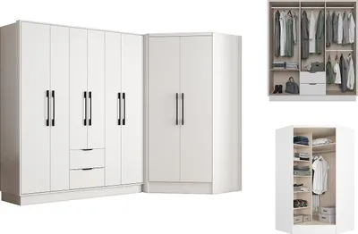 Produktbild von Eckkleiderschrank mit 8 Türen & 2 Schubladen - 263 cm - Weiß - FEOVA