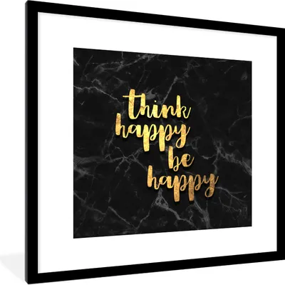 Produktbild von MuchoWow® Gerahmtes Poster Zitat - Glücklich - Gold - Marmor 40x40 cm - Poster mit Schwarzem Bilderrahmen Wandposter Rahmen Foto Bilder - Poster - Plakat im Rahmen