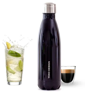 Edelstahl-Trinkflasche 500 ml, doppelwandig, schwarz