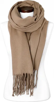 Produktbild von Strickschal mit Fransen einfarbig lang XXL Wollschal Oversized Winterschal Neverless® hellbeige