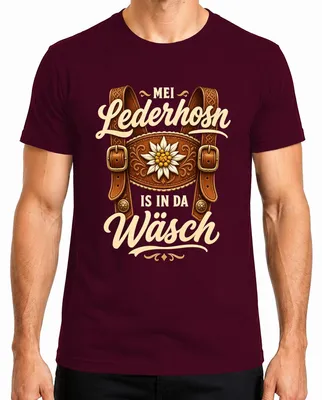 Obrázok produktu pre Mei Lederhosn – Tričko s motívom Oktoberfestu, tradičný nemecký kostým, model "Lederhose" (kožené nohavice), farba: bordová, veľkosť: 3XL