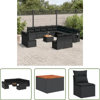 Produktbild von The Living Store 14-tlg. Garten-Sofagarnitur mit Kissen Schwarz Poly Rattan